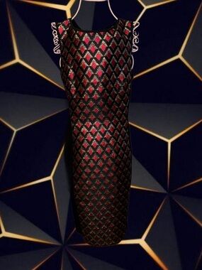 MaxMara Black and Red Patterned Midi Dress